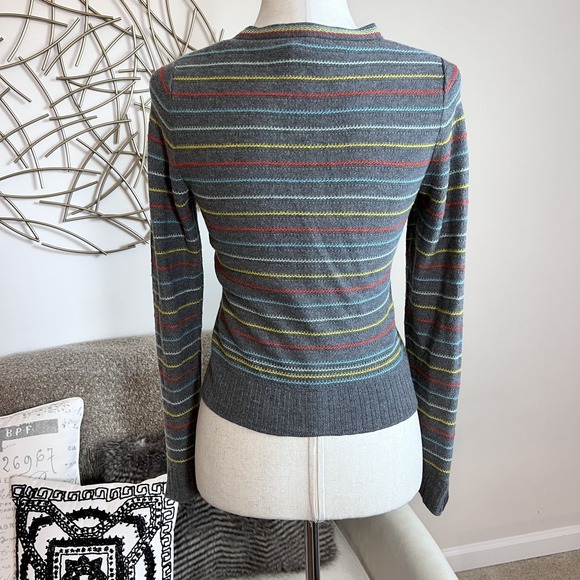 Anthropologie Sweater Womens Gray Striped Wool Cashmere Scoop Neck Pullover - Picture 3 of 9